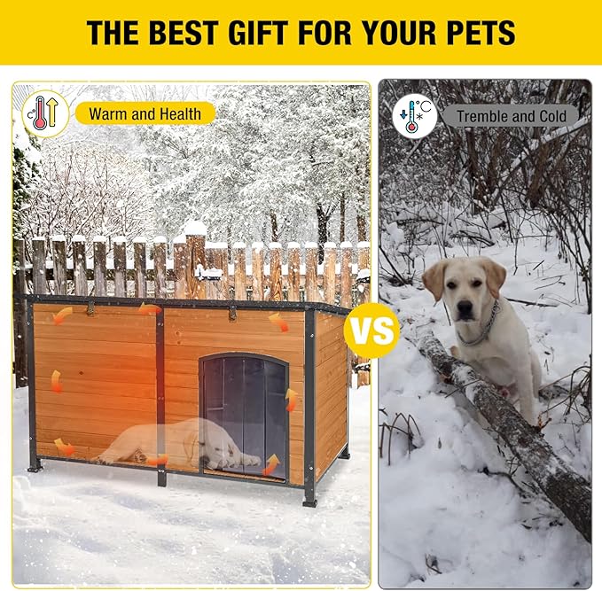Aivituvin 59" Large Dog House 100% Insulated Dog Kennel with Liner for Winter,Waterpoof for Outdoor &amp; Indoor Use.