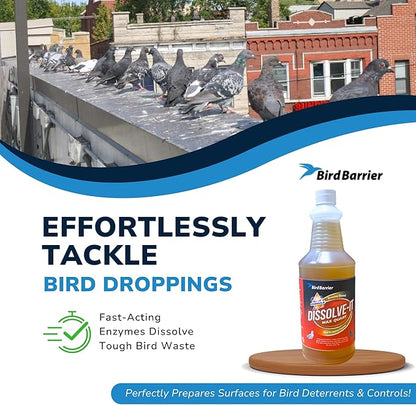 BIRD BARRIER Product Image Dissolve-It Enzyme Cleaner Concentrate |1 Quart Ready to use | Bird Dropping Remover, Pet Urine &amp; Odor Eliminator for Carpets, Hardwood Floors, Drains &amp; Grease Traps