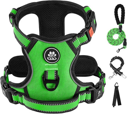 IVY&amp;LANE No Pull Dog Harness for Medium Dogs, Dog Vest Harness with Leash, Safety Belt and Storage Strap, Fully Adjustable Harness, 360° Reflective Strip, Soft Handle (Green,M)