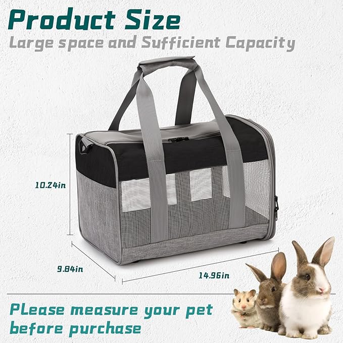 PINVNBY Bunny Carrier for Travel Camping Outdoor, Small Pet Carrier, Guinea Pig Carrier, Breathable Pet Portable Hand Bag for Hamster Bunny Guinea Pig（Black &amp; Gray）