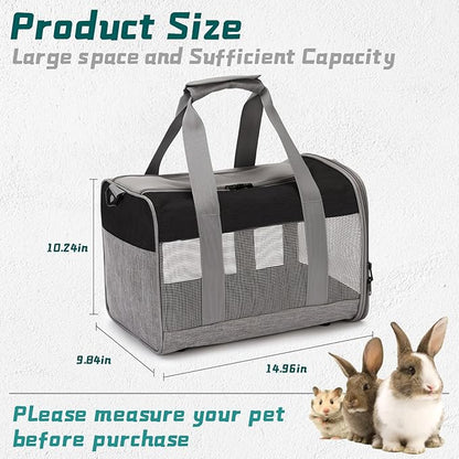 PINVNBY Bunny Carrier for Travel Camping Outdoor, Small Pet Carrier, Guinea Pig Carrier, Breathable Pet Portable Hand Bag for Hamster Bunny Guinea Pig（Black &amp; Gray）