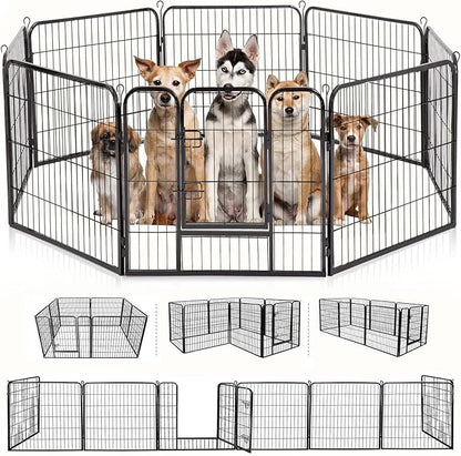 BestPet Dog Playpen Indoor 32 inch 8 Panels Metal Dog Pen Pet Dog Fence Outdoor Exercise Pen with Doors,Pet Puppy Playpen for RV Camping Yard, Black