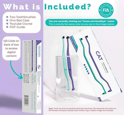 RYERCAT Set of 2 Dual Sided Cat Toothbrush - Kitten Toothbrush with Micro Head to fit into Cat/Kittens Mouth - Cat Dental Care Supplies - Pet Toothbrush for Cats(Amethyst Purple &amp; Ocean Blue)