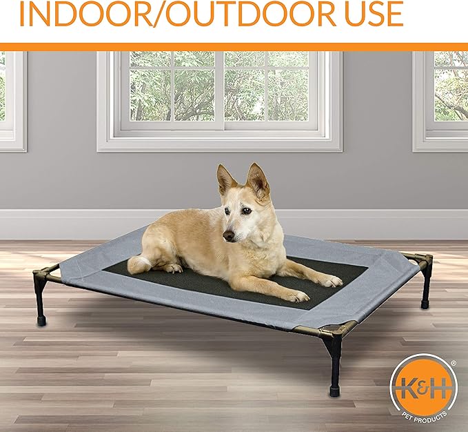 K&amp;H Pet Products Outdoor Elevated Dog Cot, Breathable Cooling Elevated Cot Hammock Pet Bed for Medium Dogs, Washable Mesh Cover, Raised Metal Frame, Collapsible, Portable - Medium 32 X 25in Gray