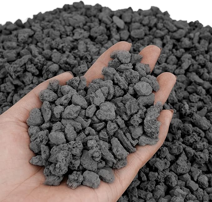 Mr. Fireglass 10 Pounds Black Natural Lava Rock for Indoor Outdoor Gas Fire Pits Fireplaces &amp; Barbecue Grills | Volcanic Lava Stones for Decorating Garden Landscaping, Potted Plants, 0.2"-0.3"