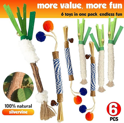 Catnip 6PCS Chew Stick with Wrapped Cotton Rope – Natural Dental Care Cat Toy for Teeth Cleaning &amp; Gum Health, Satisfies Chewing Instincts, Safe &amp; Long-Lasting Kitten Teething Toy