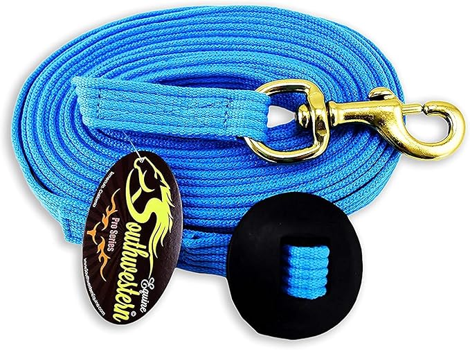 Southwestern Equine Lunge Line for Horses Cotton Horse Lunge Line with Bolt Snap &amp; Rubber Stop (Turquoise, 24&