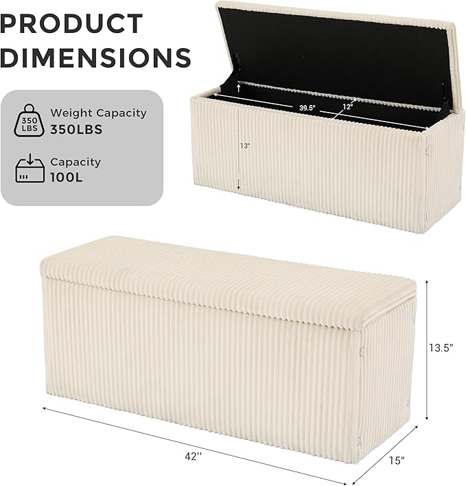 SUN TIME 42" Foldable Velvet Ottoman Bench with Storage，Large Capacity End of Bed Chest, Soft Cushion Seat, Toy &amp; Blanket Organizer, Footrest for Bedroom, Living Room, Entryway, Apartment