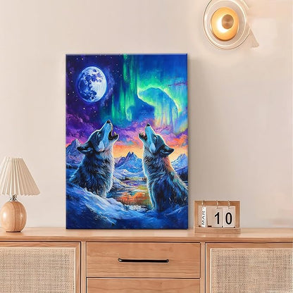 Wolf Wall Art Wolves Canvas Wall Decor Prints Framed Painting Aurora Pictures Gifts Artwork for Bathroom Bedroom Living Dining 16"x24"