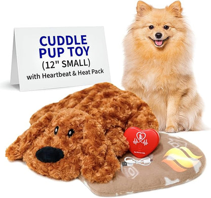 Pet Fit For Life Cuddle Pup Toy with Heartbeat &amp; Heat Pack - USB Rechargeable Cuddly Dog Sleep Aid - Calming Comfort for Anxiety Relief - Safe, Huggable Pet Crate Training Aid - Small (12" Long)