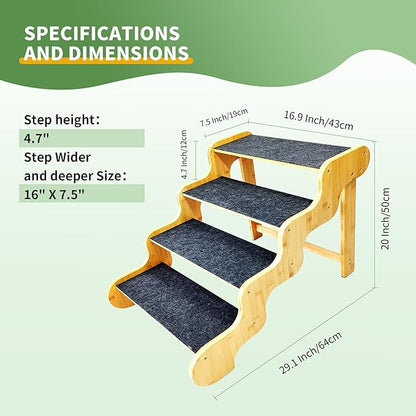 Dog Stairs for Large/Oldder Dogs,4 Steps Bamboo Wooden Pet Ramp for High Beds, Cars &amp; Couch Sofa - Supports Dog Up to 160 LB,20-inches High
