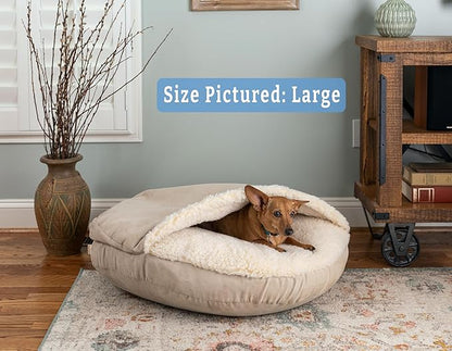 Snoozer Luxury Cozy Cave Dog Bed - Indoor Dog Bed with Cover Cave, Covered Calming Burrow for Medium &amp; Large Sized Pets with Blanket Attached, Enclosed, Washable - XL, Buckskin