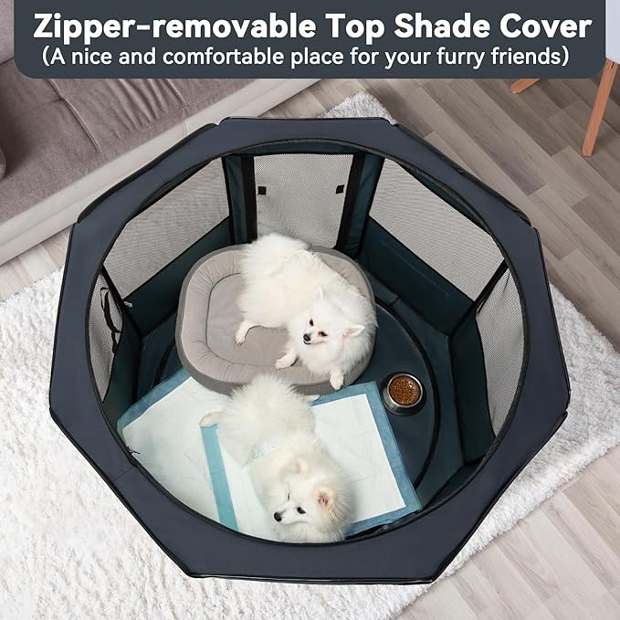 PETSFIT 45.5" Dog Playpen with Dual Zipper Doors –Sturdy Foldable Pet Playpen for Large &amp; Medium Dogs with Removable Mesh Top and Leakproof Bottom
