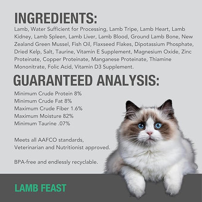 Feline Natural New Zealand Canned Catfood Wet Food, High-Meat, Low-Carb, &amp; Grain Free Cat Food Wet, Lamb Feast, 6 oz, Pack of 12
