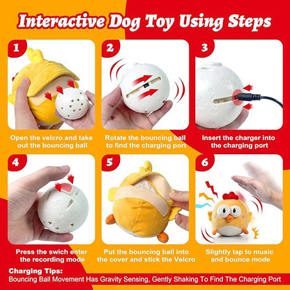 Interactive Dog Toys, Squeaky Moving Ball Toy with Jumping &amp; Music Modes, Rechargeable Plush Chew Toys for Small/Medium/Large Dogs to Keep Puppy Busy Pet Toys (Chick)