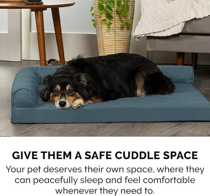 Furhaven Cooling Gel Dog Bed for Large/Medium Dogs w/ Removable Bolsters &amp; Washable Cover, For Dogs Up to 55 lbs - Pinsonic Quilted Paw L Shaped Chaise - Bluestone, Large