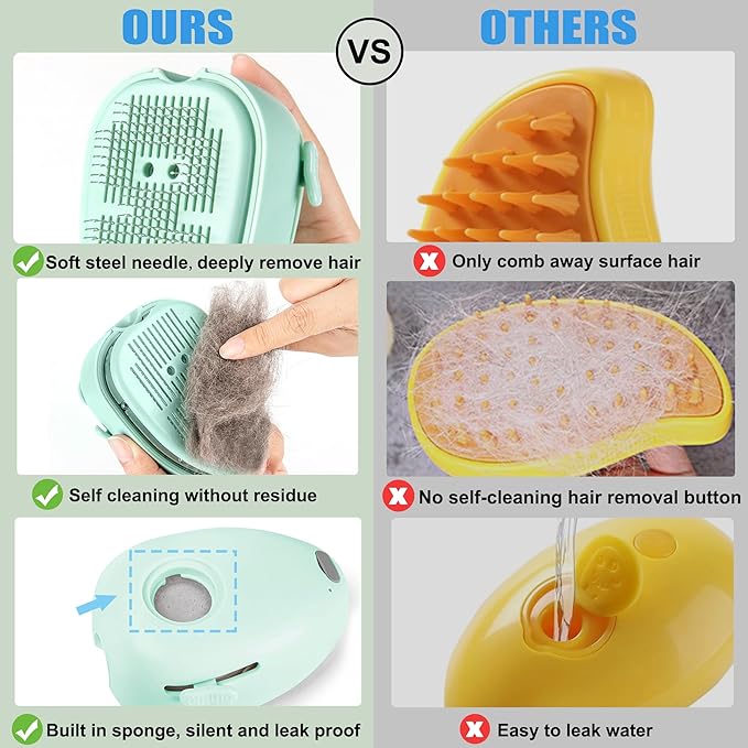 Cat Steam Brush for Shedding,Self Cleaning Cat Brush with Steam,Rechargeable Pet Steam Brush,Mist Brush Comb for Indoor Cats,Cat Hair Brush,Steamy Cat Brush for Short&amp;Long Haired Pets.(Green)