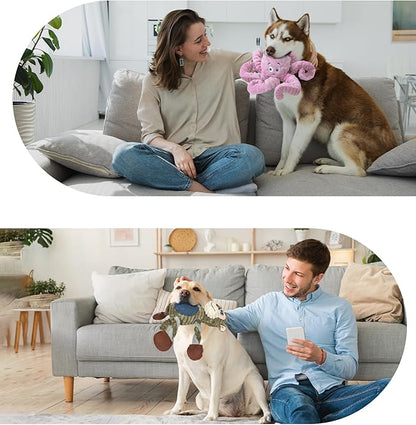 2Pack Dog Toys for Large Dog - Plush Squeaky Medium &amp; Small Dog Toys - Stuffed Animals Puppy Toys - (Monkey+Octopus Pink)