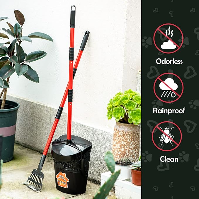 Pooper Scooper Large Swivel Bin &amp; Rake for Large &amp; Small Dogs Non-Breakable Dog Poop Scooper with 20 Waste Bags Easy to Clean Pet Waste Use on Grass, Dirt or Gravel - Pet Supplies