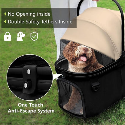 Dog Cat Stroller, Foldable 4 Wheels Dog Stroller for Small Medium Dogs 20 lbs,Pet Strollers for Large Dogs 50lbs, Stable Anti-Shock Detachble Carrier,with 360°Swiveling Front Wheel forTravel