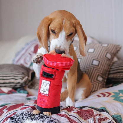 British Postbox Treat-Dispensing Soft Plush Squeaky Pet Toy - Iconic UK Enrichment Gift, Durable Cute &amp; Fun Toy for Interactive Play, Hide Food for Nose-Work Puzzle, Small Medium Dogs