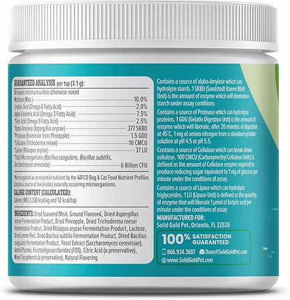 Solid Gold SeaMeal Cat Probiotic &amp; Dog Probiotics for Digestive Health - Kelp Powder Dog &amp; Cat Multivitamin Supplement w/Prebiotics &amp; Digestive Enzymes for Skin, Coat, &amp; Gut + Immune Support - 3.5oz