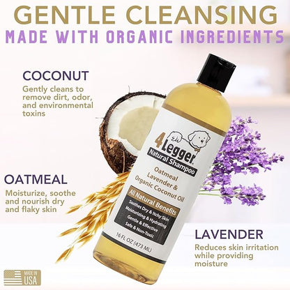All Natural Organic Oatmeal Dog Shampoo for Itchy Skin with Aloe, Coconut &amp; Lavender Essential Oil, Hypoallergenic, Moisturizing for Normal, Dry, Itchy, or Sensitive Skin, USA Made, 16 oz