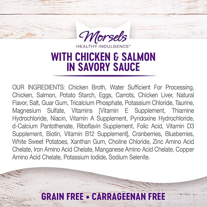 Wellness Healthly Indulgence Morsels Adult Wet Cat Food, Natural, Protein-Rich, Grain Free, 3 Ounce Pouch, 24 Pack, (Chicken &amp; Salmon)