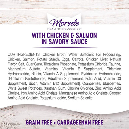 Wellness Healthly Indulgence Morsels Adult Wet Cat Food, Natural, Protein-Rich, Grain Free, 3 Ounce Pouch, 24 Pack, (Chicken &amp; Salmon)