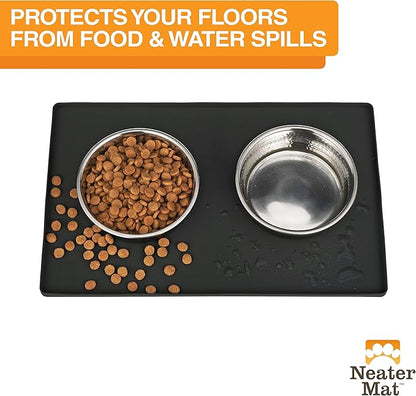 Neater Pet Brands Neater Mat Pet Mats for Food and Water, Cat &amp; Dog Bowl Mat Waterproof Silicone, Feeding Tray, Dog Food Mats for Floors, Placemat w/Raised Edge for Under Bowls, 16” x 10”, Black