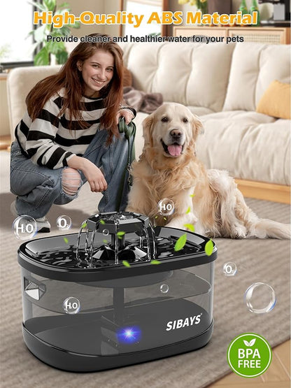 SIBAYS 2.5Gal/9.5L Dog Water Fountain, 3 Flow Modes Pet Water Fountain for Cats, Dog Water Bowl Dispenser with 7" Large Filter &amp; Ultra Quiet Pump, BPA-Free, Ideal for Large Dogs, Multi-pet(FS68)