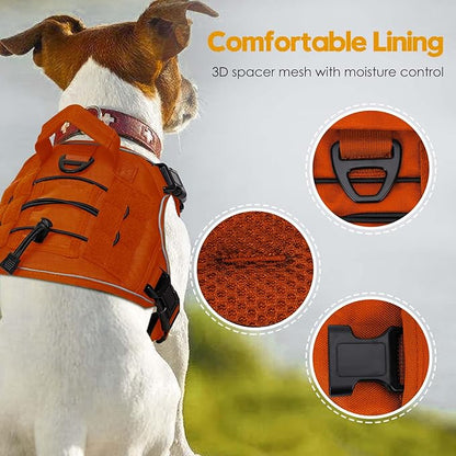 Heavy-Duty Tactical Dog Harness for Large Dogs, No Pull Adjustable Reflective Pet Vest with Molle System, K9 Military-Grade Control for Service Training, Outdoor &amp; 10+ Breeds, Orange, Medium