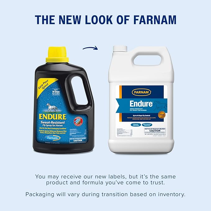 Farnam Endure Sweat-Resistant Fly Spray for Horses, Lasts Up to 14 Days, Protects Against Flies, Gnats, Mosquitoes, Ticks &amp; Lice, 128 oz.