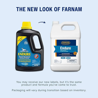 Farnam Endure Sweat-Resistant Fly Spray for Horses, Lasts Up to 14 Days, Protects Against Flies, Gnats, Mosquitoes, Ticks &amp; Lice, 128 oz.