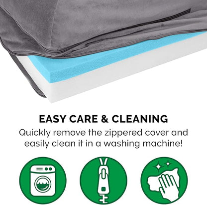 Furhaven Cooling Gel Dog Bed for Medium/Small Dogs w/ Removable Bolsters &amp; Washable Cover, For Dogs Up to 35 lbs - Plush &amp; Velvet L Shaped Chaise - Platinum Gray, Medium