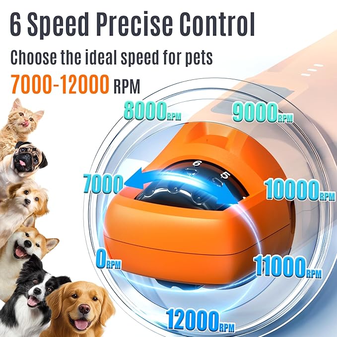 Casfuy New 6-Speed Dog Nail Grinder - 50% More Power Dog Nail Trimmers with 2 LED Lights Quiet 7h Running Time Electric Pet Nail Grinder File Toenail Grinder for Large Medium Small Dogs &amp; Cats (OR)