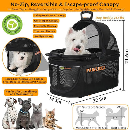 PAWZIDEA Dog Stroller 4 in 1, Pet Stroller for Cats with Detachable Carrier for Small/Medium Dogs/Cats, Seatbelt Car Seat Combo, Cozy House, Foldable &amp; Lightweight Jogger Strollers, Storage Basket