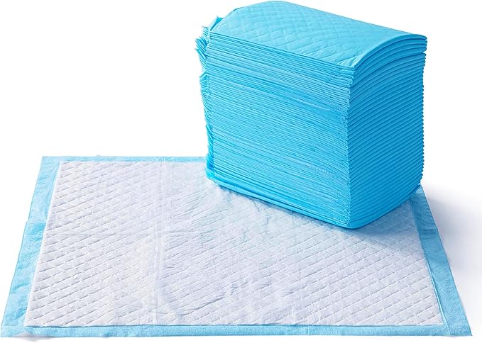 Amazon Basics Heavy Duty Dog and Puppy Pee Pads, 5-Layer Leak-Proof Ultra Absorbent, Quick-Dry Surface, Potty Training, Regular (24x23"), 80 Count, Blue &amp; White