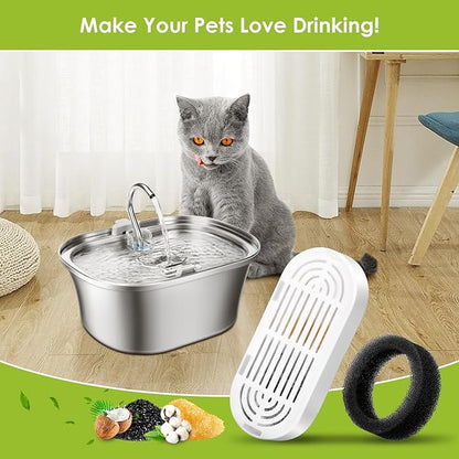 Cat Water Fountain Filters, 9 Pack Replacement Filters &amp; Replacement Pre-Filter Sponges for Stainless Steel Pet Fountain with Water Level Window, Fountain Carbon Filters for Dog Water Dispenser Bowl