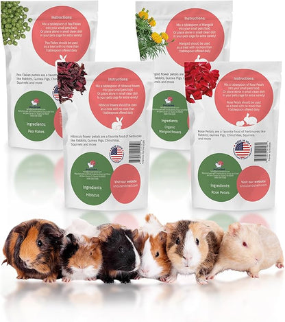 Snout and Shell Floral Favorites 4-in-1 Natural Treats for Small Pets – Pea Flakes, Marigold, Rose Petals &amp; Hibiscus – Healthy Snacks for Rabbits, Guinea Pigs, Chinchillas &amp; More