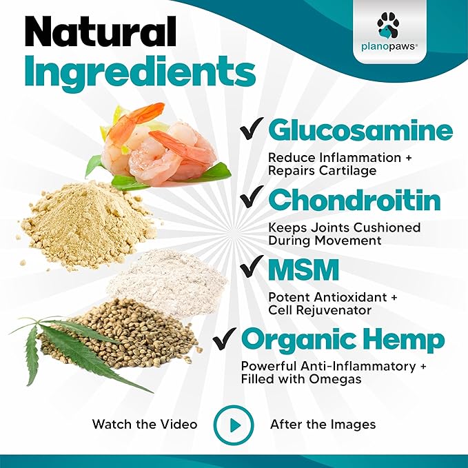 HempFlex - Glucosamine Chondroitin for Dogs - Hemp Oil for Dogs - Safe Dog Joint Supplement for All Breeds - 120 Mobility Hemp Dog Treats - Hip &amp; Joint Support for Dogs - Joint Supplement for Dogs