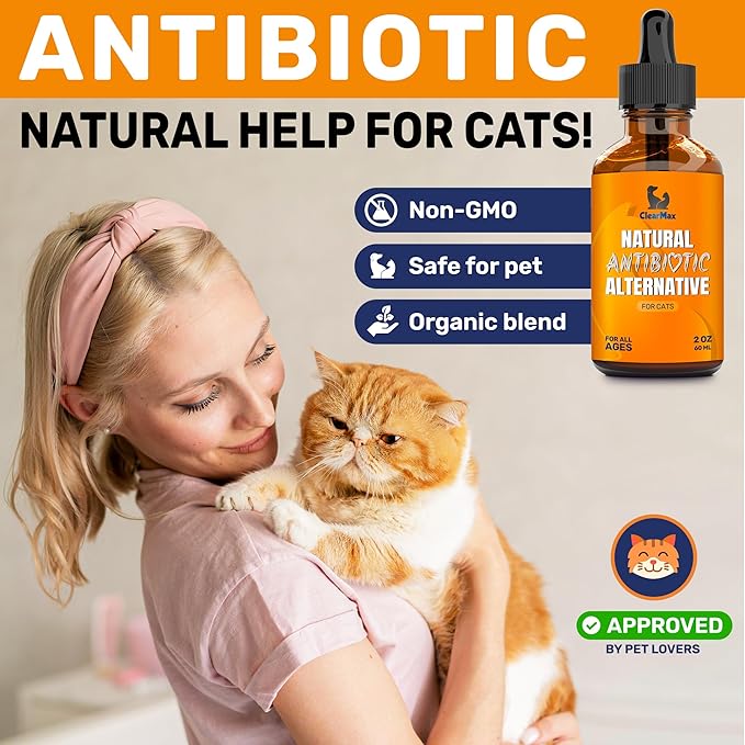 Cat Antibiotic to Help with Cough &amp; Allergies – Antibiotics for Cats to Aid with UTIs and Digestive Moments – HIPS &amp; Joints Support – Attractive Chicken Taste – 2 Oz Bottle