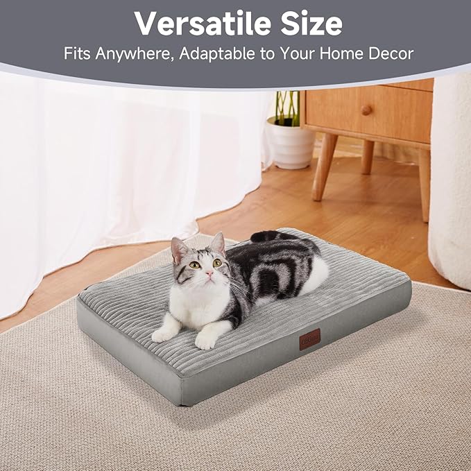 OhGeni Orthopedic Waterproof &amp; Machine Washable Dog Bed for Small Pets, Suitable for Crates, Cat Mat with 25D Egg Crate Foam, Non-Slip Bottom &amp; Removable Cover, Invisible Zipper, 24 Inches(Gray)