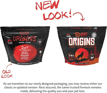 Origins 5-in-1 Dog Supplement - Powdered Food Topper w/Natural Turkey Protein- Supports Healthy Digestion, Skin, and Coat - Helps Reduce Itching &amp; Joint Inflammation (2LB)