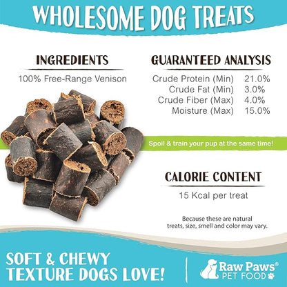 Raw Paws Wild-Caught Venison Dog Treats, 6-oz - Packed in USA - Real Meat Jerky - Single Ingredient Venison for Dogs