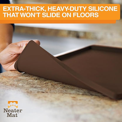 Neater Pet Brands Neater Mat Pet Mats for Food and Water, Cat &amp; Dog Bowl Mat Waterproof Silicone, Feeding Tray, Dog Food Mats for Floors, Placemat w/Raised Edge for Under Bowls, 32" x 24", Brown