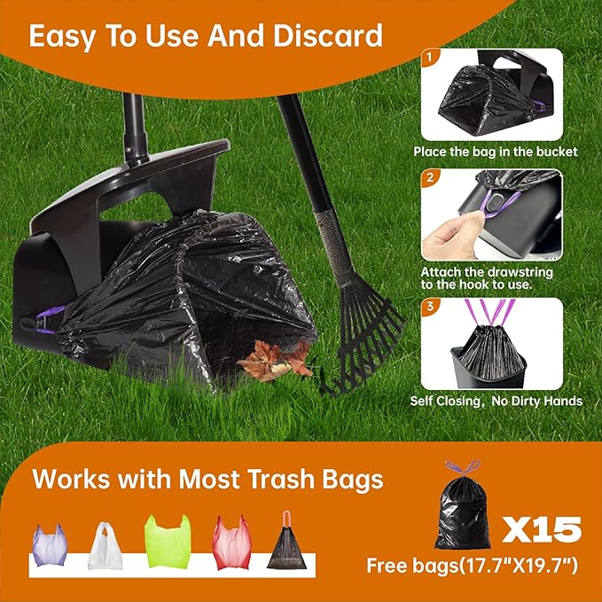 Dog Pooper Scooper with Bags &amp; Dispenser - 37.4" Long Durable Metal Handle Swivel Bin &amp; Rake &amp; Spade Kit, Large Capacity Portable Pooper Scooper for Yards，Easy to Assemble