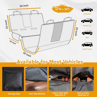 Full-Coverage Dog Seat Cover for Back Seat, 600D Ripstop Dog Hammock for Car,100% Waterproof CarSeat Protector, Suv Cargo Liner for Dogs, Armrest&amp;Child Car Seat Accessible,Install Once,Stay Put
