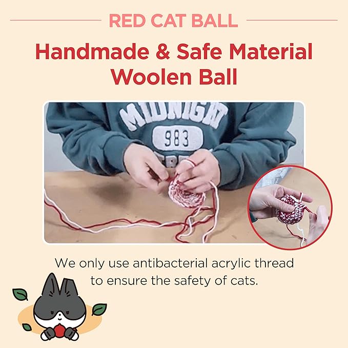 JAYU PET Red Cat Ball [W/Bell Version] - Handmade Silvervine Cat Toy with Catnip, Interactive Matatabi Ball for Indoor Cats &amp; Kittens, Feline Play Toy &amp; Gift (2.7 inch)