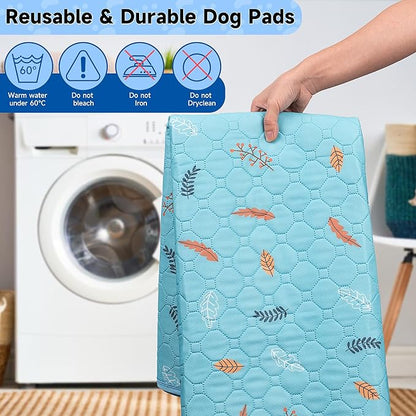 Sunheir Washable Pee Pads for Small Pet 5-Pack, Reusable Pet Training Pads Absorbent &amp; Leak-Free, Waterproof Pee Pads for Dog Cat Rabbit Guinea Pig Hamster, Whelping Pad (Leaves - Sky Blue, 12x12)